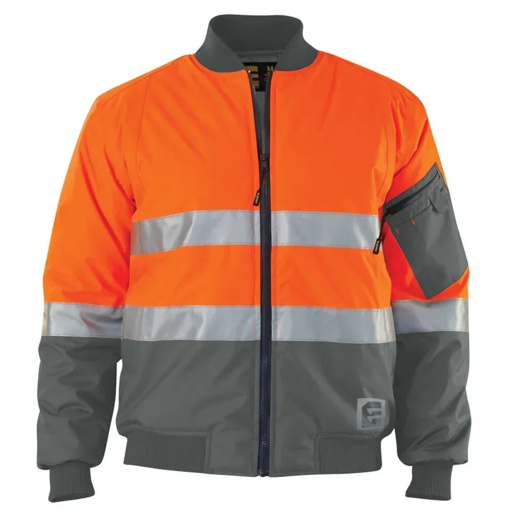 ELEVEN Workwear Hi-Vis Spliced 3M 'Hoop' Taped Bomber Jacket - Orange Light Charcoal - RSEA Safety Outlet